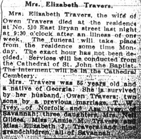 Obituary of Elizabeth Jane Miranda Upton Ivey Travers